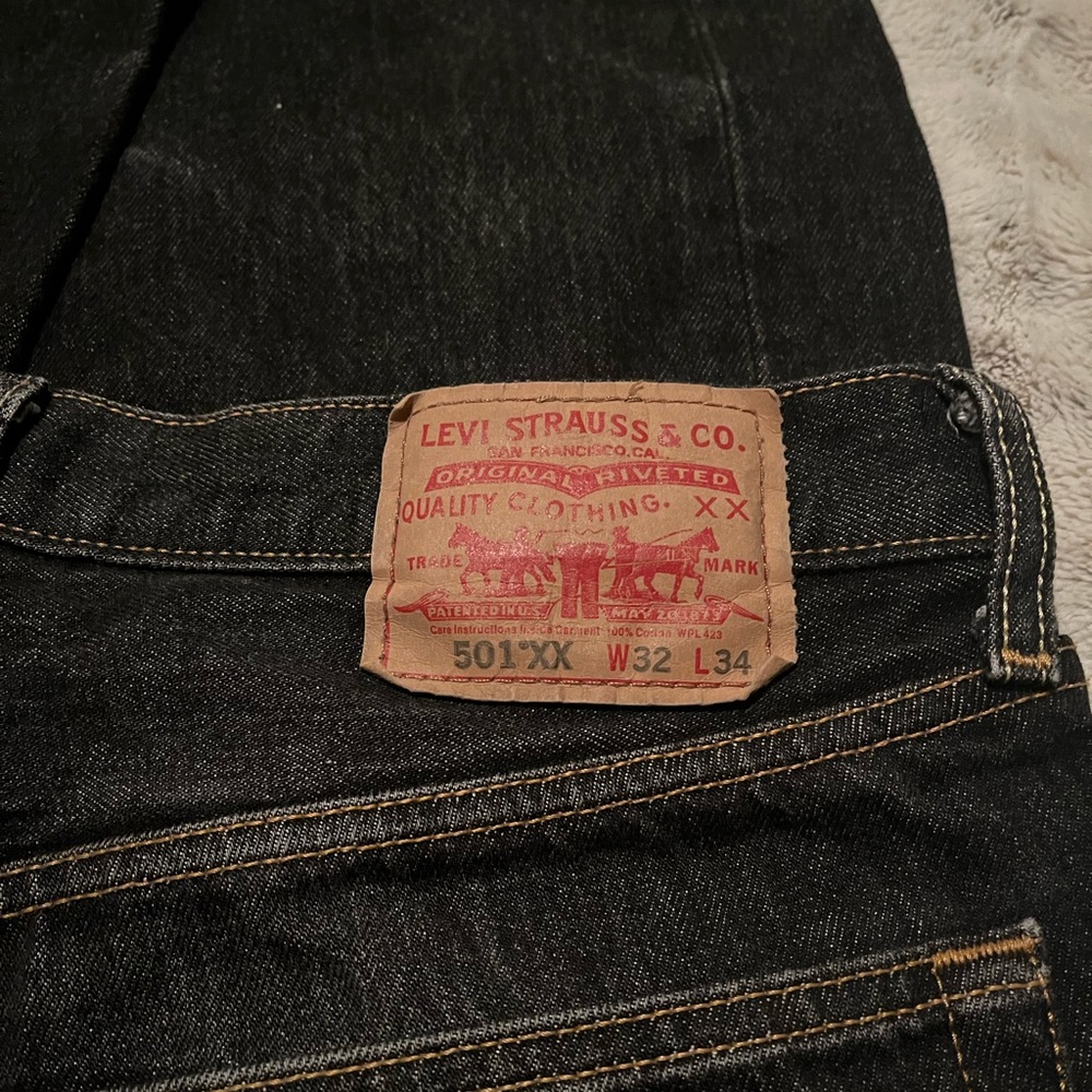 Vintage Levi’s 501 XX  Black Button Fly Denim Jeans 32x34 Rare Hemmed To 30”